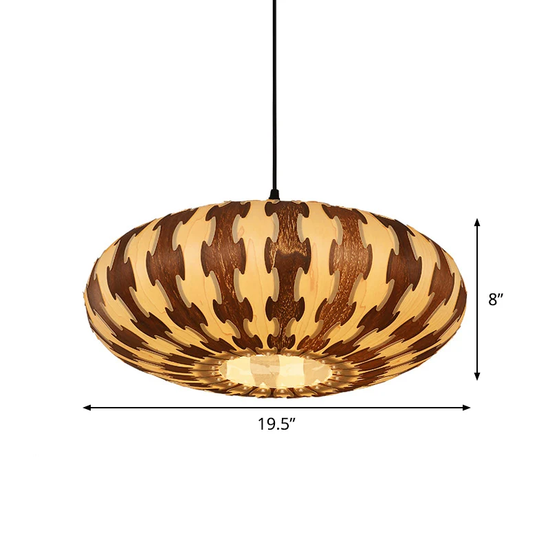 Bruine ovale lantaarn plafondhanglamp Azië-stijl 1 licht houten LED-hanglamparmatuur Clearhalo