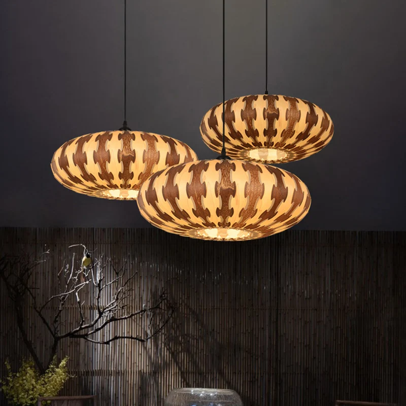 Bruine ovale lantaarn plafondhanglamp Azië-stijl 1 licht houten LED-hanglamparmatuur Clearhalo