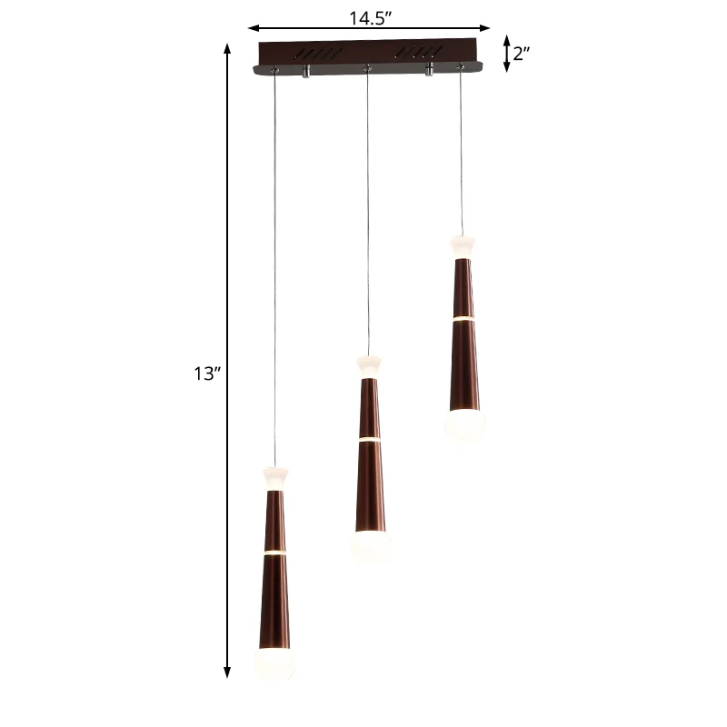 Bruine taps toelopende verlichting moderne metalen 3-licht cluster hanglamp voor eettafel Clearhalo