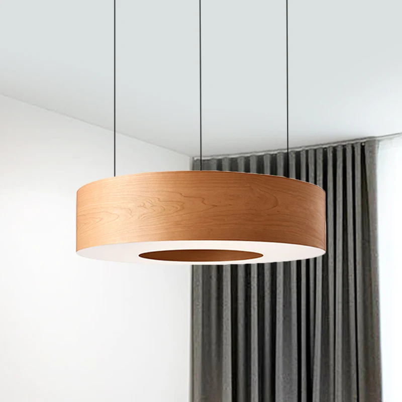 Bruine uitgeholde ronde LED-hanglamp Eenvoudige houten hangende plafondlamp voor restaurant Clearhalo