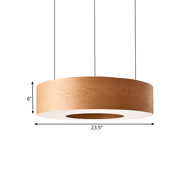 Bruine uitgeholde ronde LED-hanglamp Eenvoudige houten hangende plafondlamp voor restaurant Clearhalo