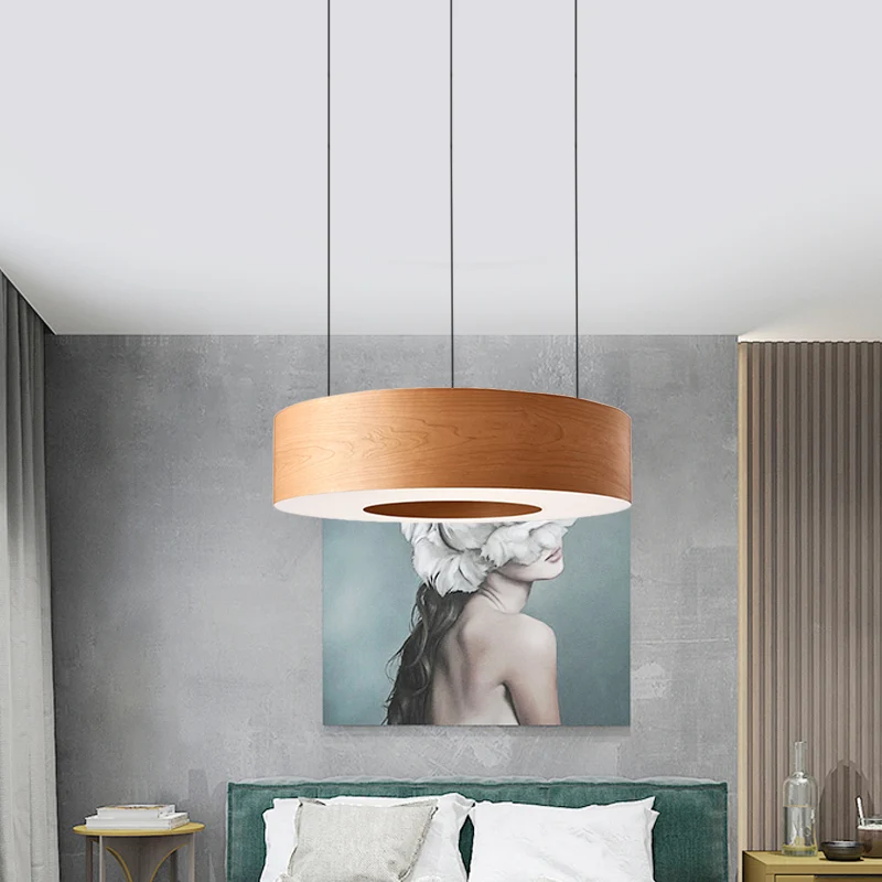 Bruine uitgeholde ronde LED-hanglamp Eenvoudige houten hangende plafondlamp voor restaurant Clearhalo