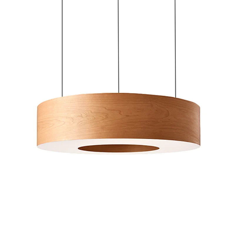 Bruine uitgeholde ronde LED-hanglamp Eenvoudige houten hangende plafondlamp voor restaurant Clearhalo