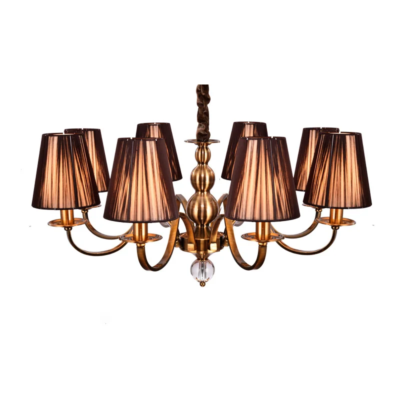 Bruine verzamelde stoffen schaduw kroonluchterlamp Vintage stof 6/8 lichten woonkamer hanglamp Clearhalo