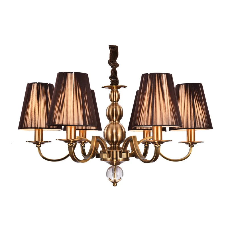 Bruine verzamelde stoffen schaduw kroonluchterlamp Vintage stof 6/8 lichten woonkamer hanglamp Clearhalo