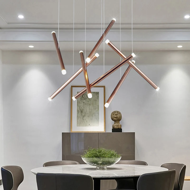 Bruin/goud/roségoud fluitcluster hanglamp eenvoudige stijl 7-lichts metalen hanglamp voor eetkamer warm/wit Clearhalo