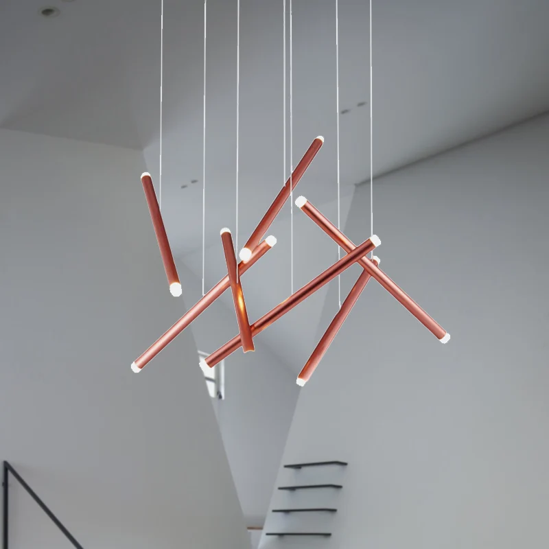 Bruin/goud/roségoud fluitcluster hanglamp eenvoudige stijl 7-lichts metalen hanglamp voor eetkamer warm/wit Clearhalo