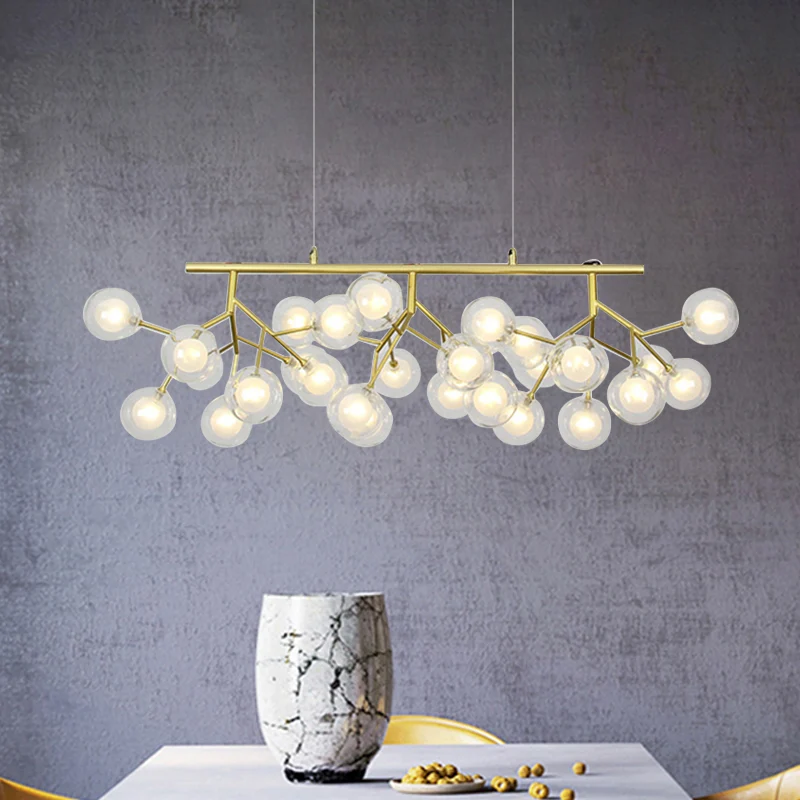 Bubble eetkamer kroonluchter licht met takontwerp helder glas 39"/47" W 27/36-licht moderne hanglamp goud Clearhalo