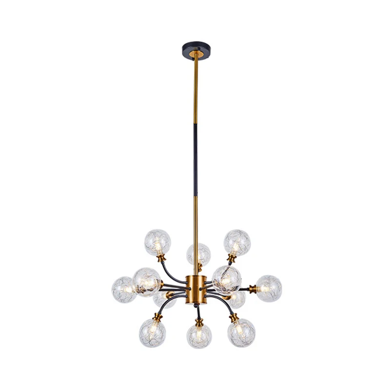 Bubble hangende verlichtingspaal moderne helder glas 12/16-licht zwart en goud plafondkroonluchter met ronde arm Clearhalo