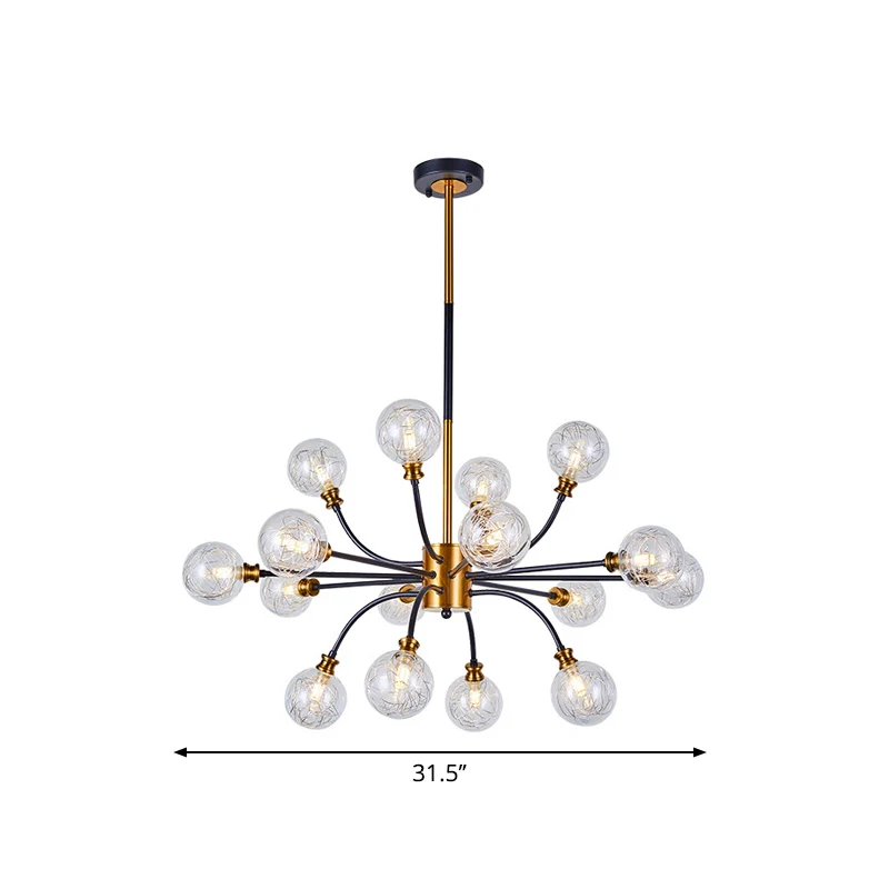 Bubble hangende verlichtingspaal moderne helder glas 12/16-licht zwart en goud plafondkroonluchter met ronde arm Clearhalo