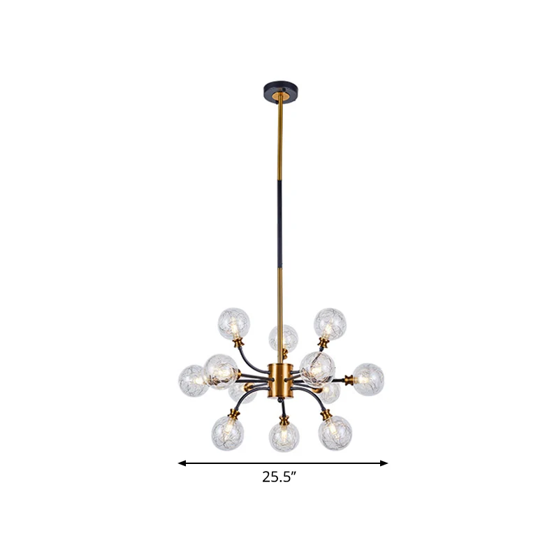 Bubble hangende verlichtingspaal moderne helder glas 12/16-licht zwart en goud plafondkroonluchter met ronde arm Clearhalo