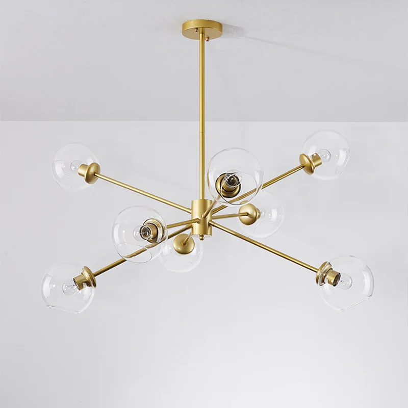 Bubble helder glazen kroonluchterlamp, minimale 8-lichts ophanghanglamp met Spoetnik-ontwerp Clearhalo