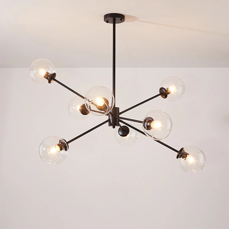Bubble helder glazen kroonluchterlamp, minimale 8-lichts ophanghanglamp met Spoetnik-ontwerp Clearhalo