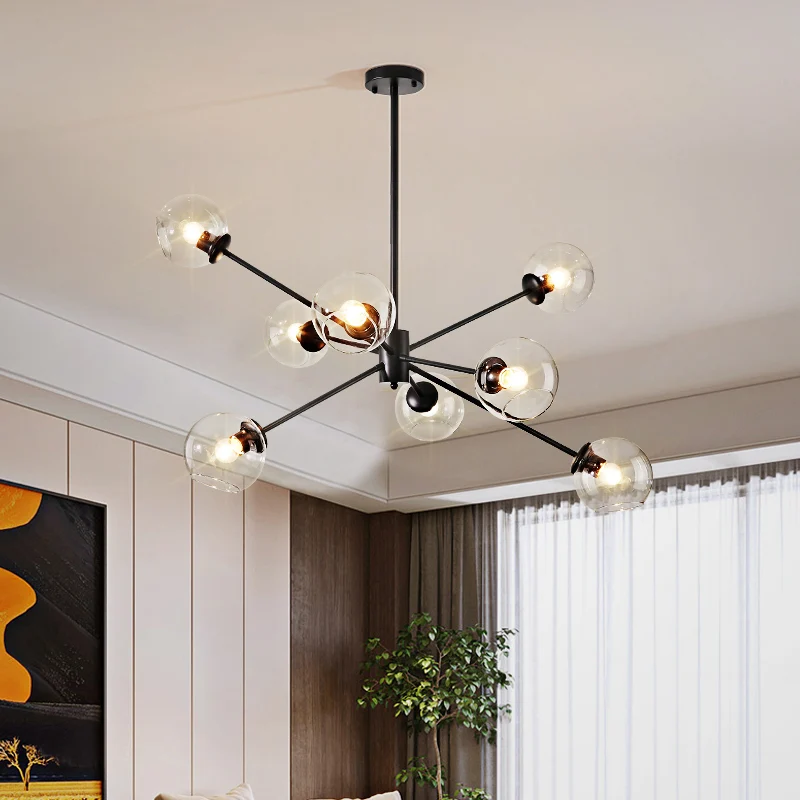 Bubble helder glazen kroonluchterlamp, minimale 8-lichts ophanghanglamp met Spoetnik-ontwerp Clearhalo