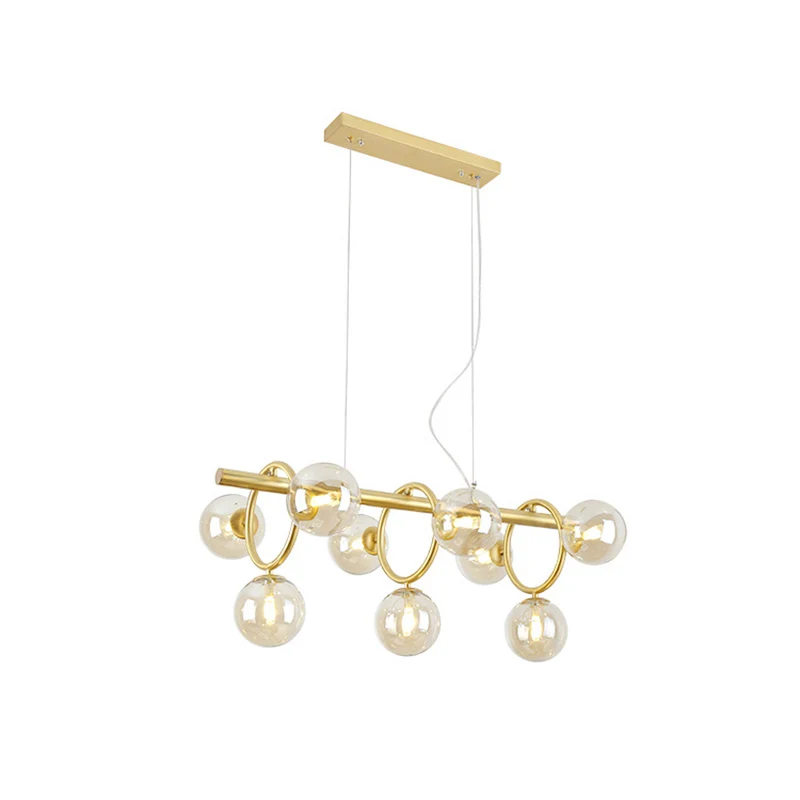 Bubble Island Lighting Scandinavische stijl helder/cognacglas 9-lichts gouden hangende hanglamp Clearhalo