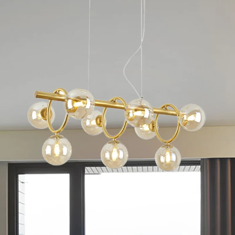 Bubble Island Lighting Scandinavische stijl helder/cognacglas 9-lichts gouden hangende hanglamp Clearhalo