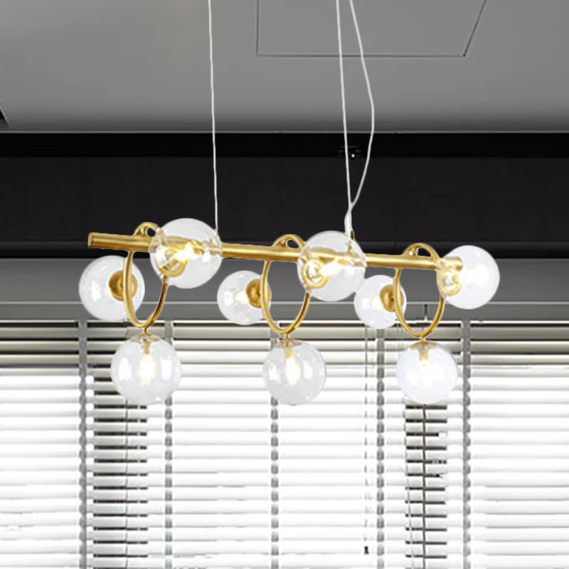 Bubble Island Lighting Scandinavische stijl helder/cognacglas 9-lichts gouden hangende hanglamp Clearhalo
