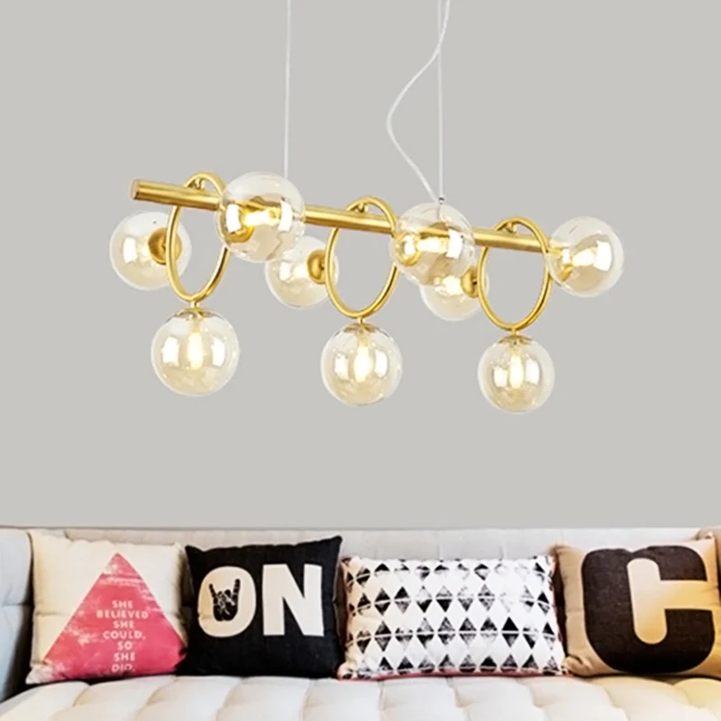 Bubble Island Lighting Scandinavische stijl helder/cognacglas 9-lichts gouden hangende hanglamp Clearhalo