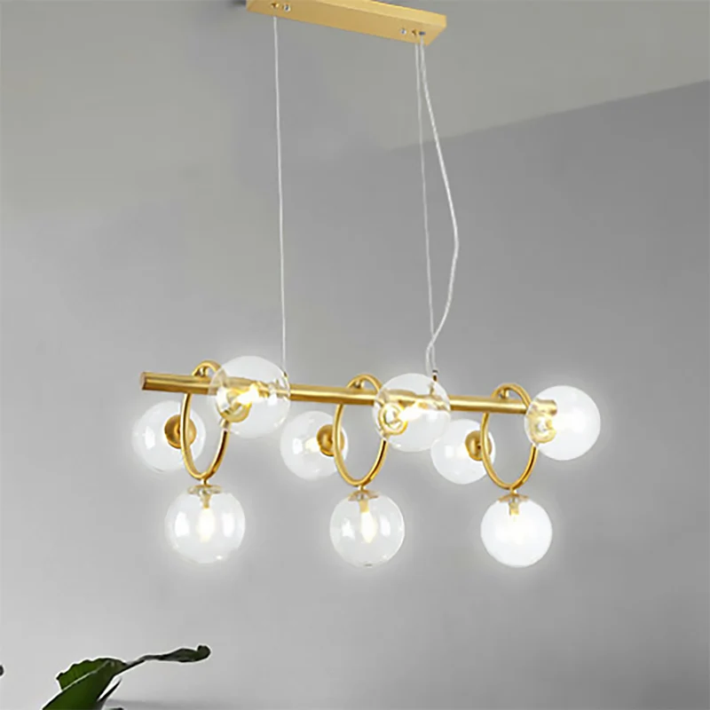 Bubble Island Lighting Scandinavische stijl helder/cognacglas 9-lichts gouden hangende hanglamp Clearhalo