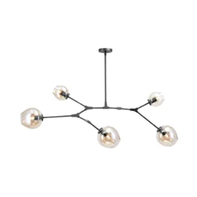 Bubble Kroonluchter Verlichting Hedendaagse Glazen 3/5 Hoofden Eetkamer Verstelbare Hanglamp Zwart/Gouden Afwerking Clearhalo