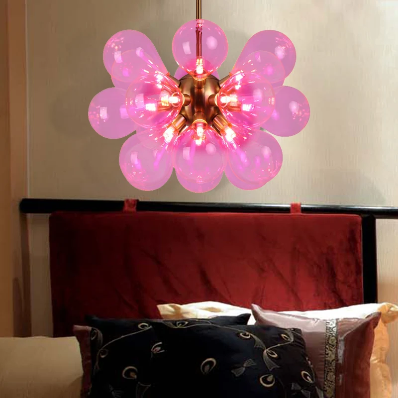 Bubble plafondkroonluchter modernisme wit/roze/blauw glas LED woonkamer hanglampset Clearhalo