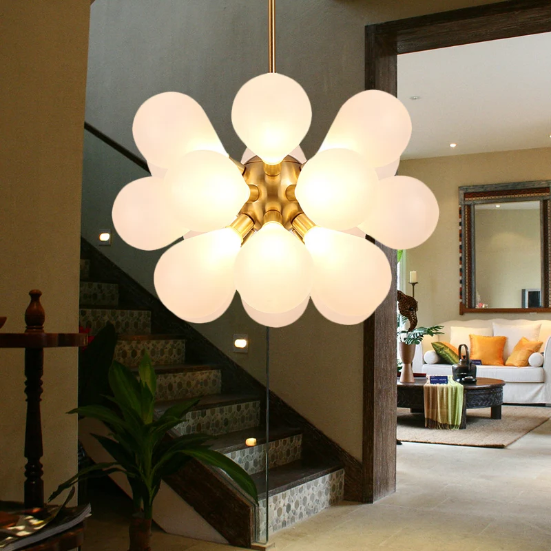 Bubble plafondkroonluchter modernisme wit/roze/blauw glas LED woonkamer hanglampset Clearhalo