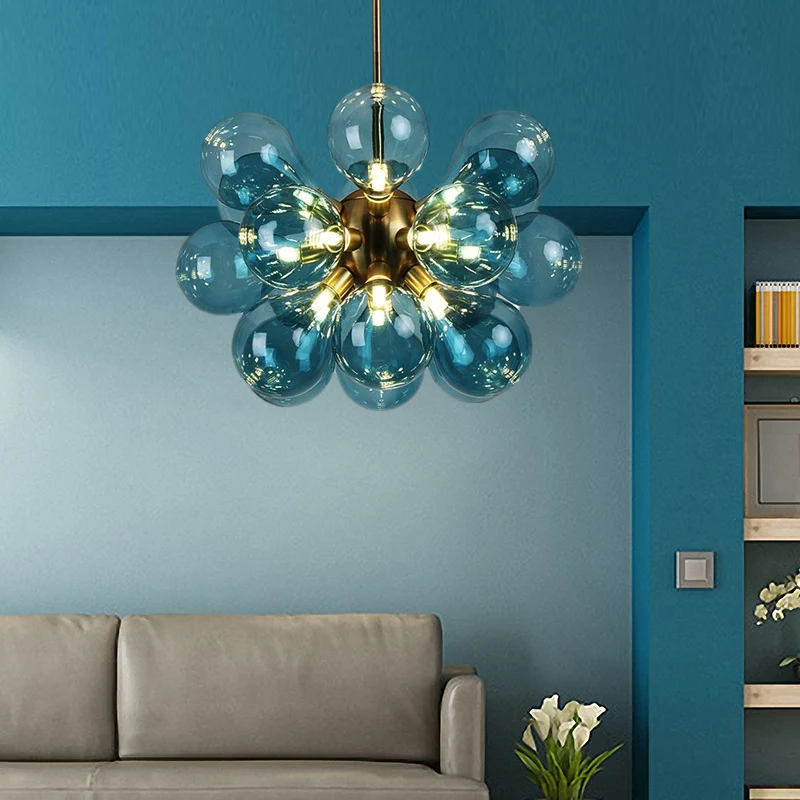 Bubble plafondkroonluchter modernisme wit/roze/blauw glas LED woonkamer hanglampset Clearhalo