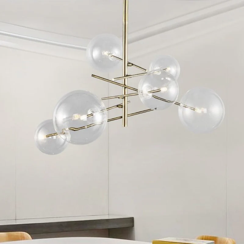 Bubbles helder glazen kroonluchter Nordic 6 Heads gouden afwerking hanglamp voor eetkamer Clearhalo