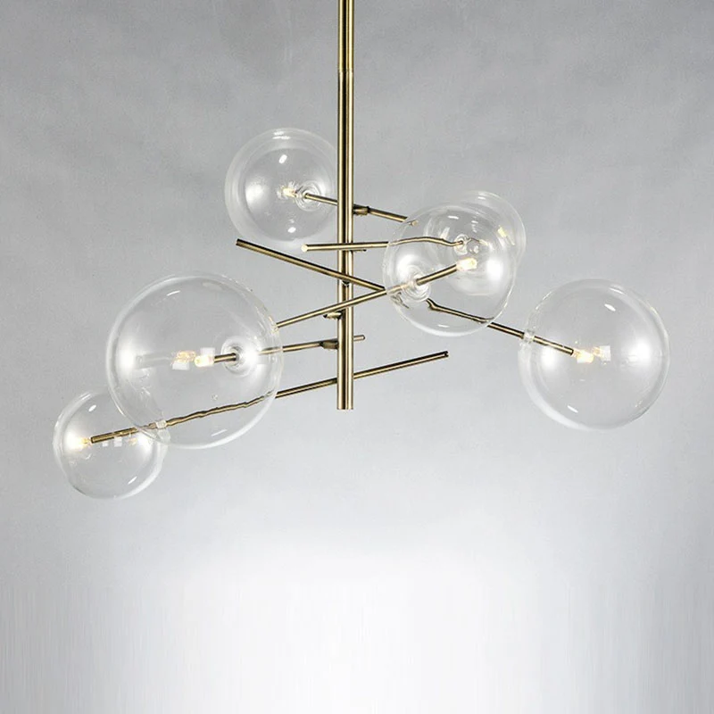 Bubbles helder glazen kroonluchter Nordic 6 Heads gouden afwerking hanglamp voor eetkamer Clearhalo