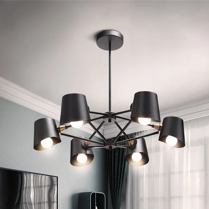 Bucket Shade Studeerkamer Kroonluchter Metaal 6-lichts moderne hanglamp zwart Clearhalo
