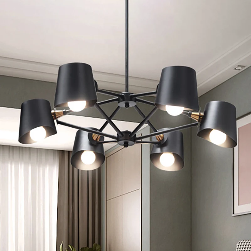 Bucket Shade Studeerkamer Kroonluchter Metaal 6-lichts moderne hanglamp zwart Clearhalo