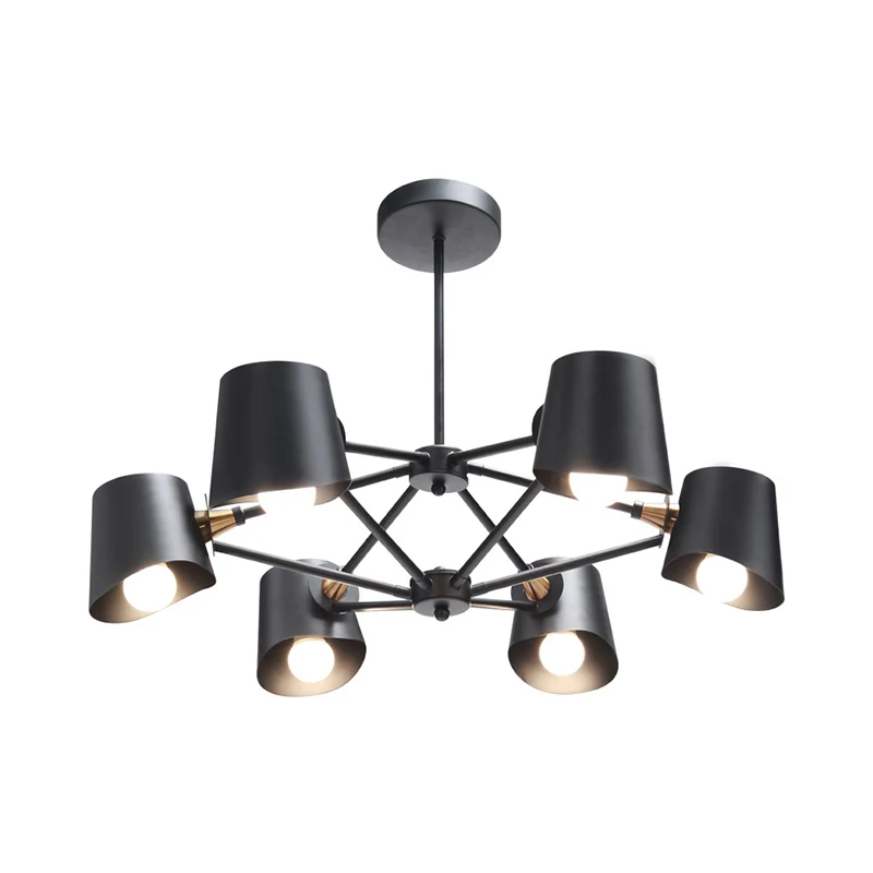 Bucket Shade Studeerkamer Kroonluchter Metaal 6-lichts moderne hanglamp zwart Clearhalo
