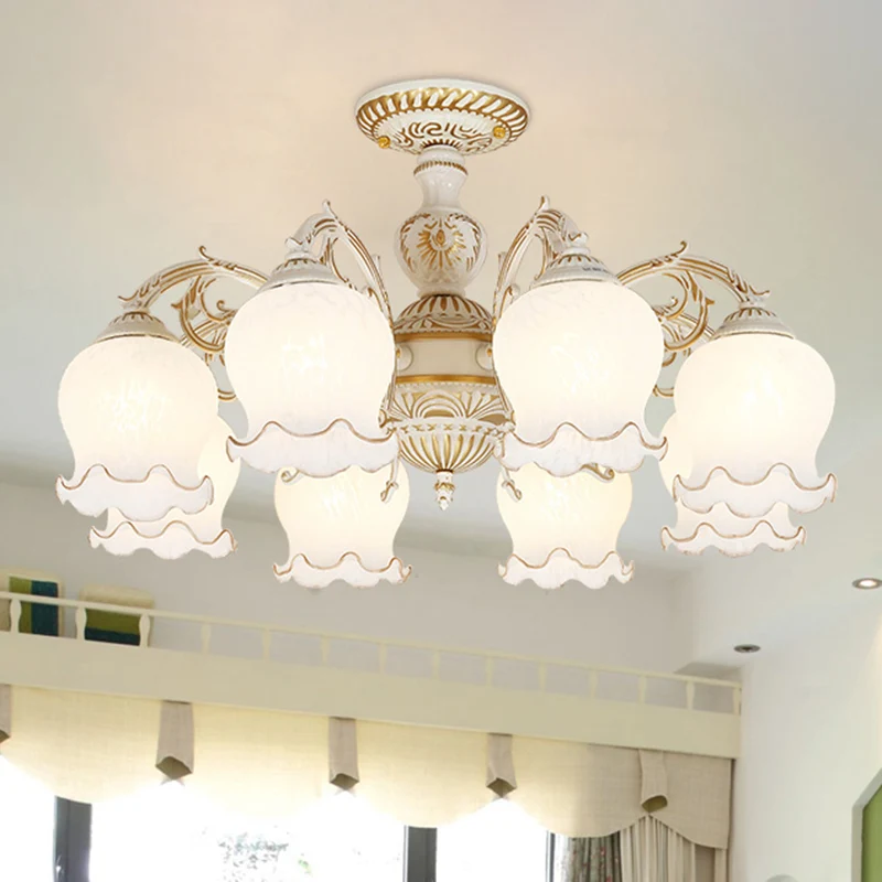 Bud Shade matglazen inbouwkroonluchter Klassieke woonkamer semi-inbouwlamp Clearhalo