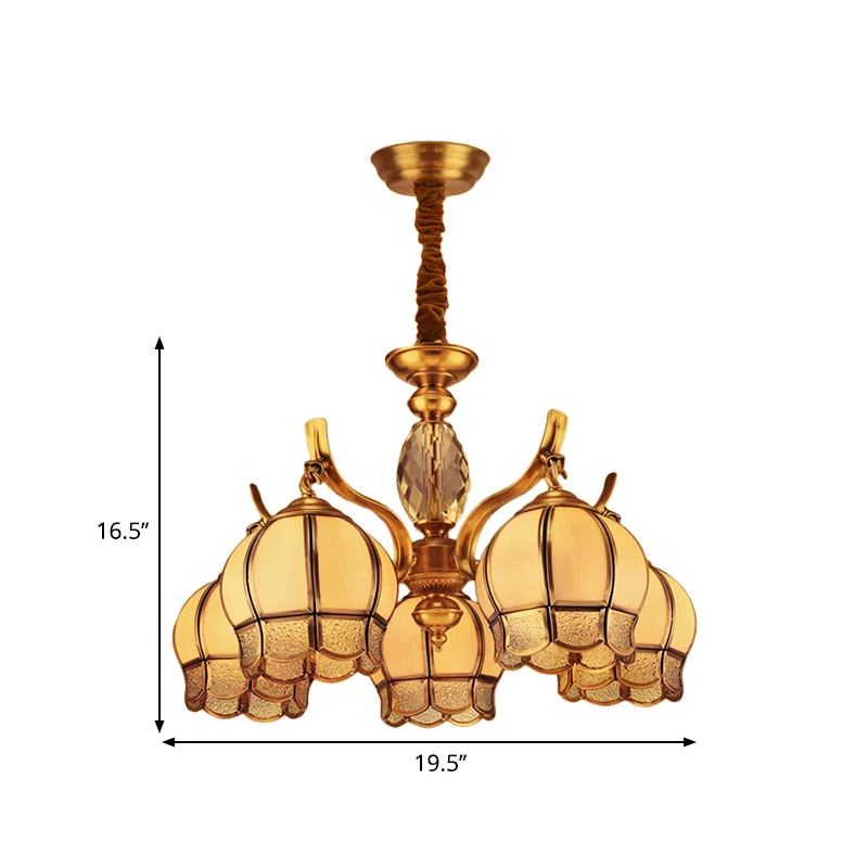 Bud Slaapkamer Plafondkroonluchter Koloniaal Matglas 5 Lichts Gouden Afwerking Hangende Hanglamp Clearhalo
