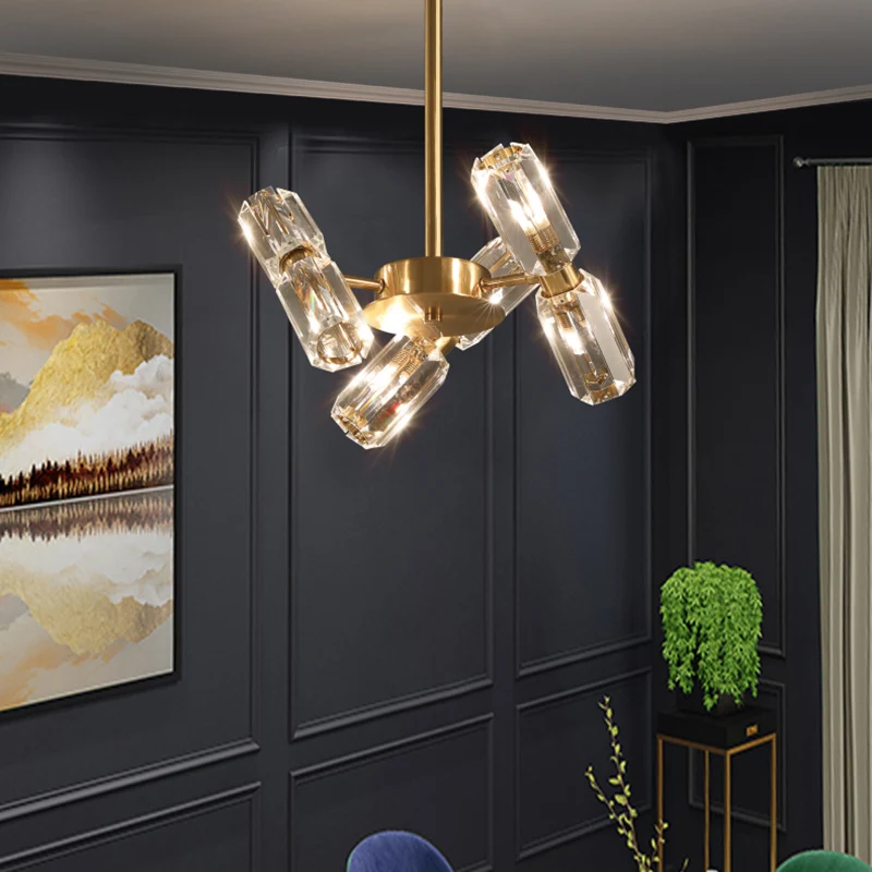 Buis gefacetteerde kristallen kroonluchterlamp eigentijds 6/8/10 lampen gouden hangende plafondlamp Clearhalo