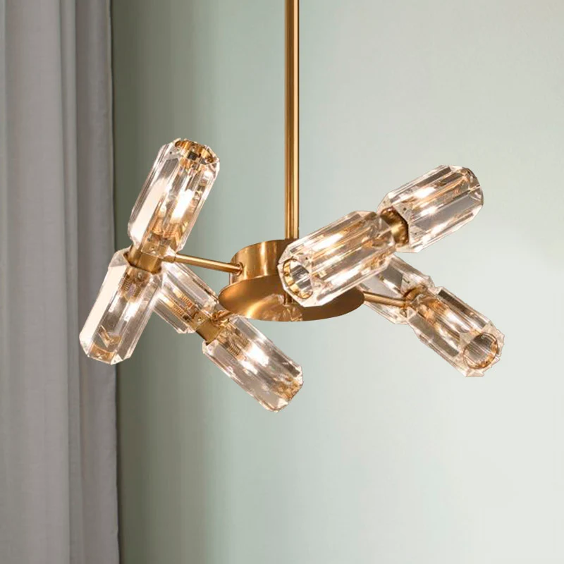 Buis gefacetteerde kristallen kroonluchterlamp eigentijds 6/8/10 lampen gouden hangende plafondlamp Clearhalo