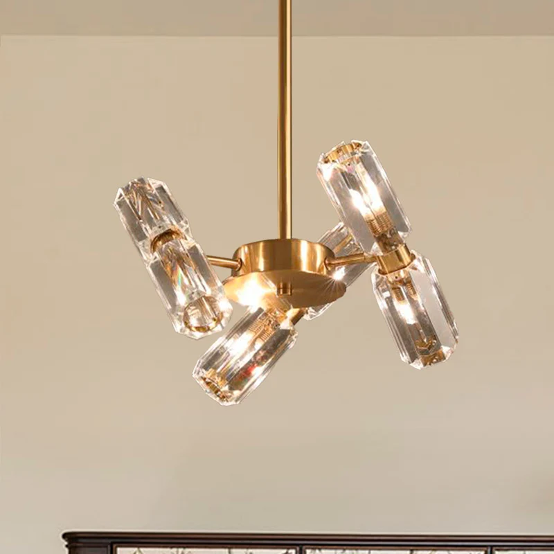 Buis gefacetteerde kristallen kroonluchterlamp eigentijds 6/8/10 lampen gouden hangende plafondlamp Clearhalo
