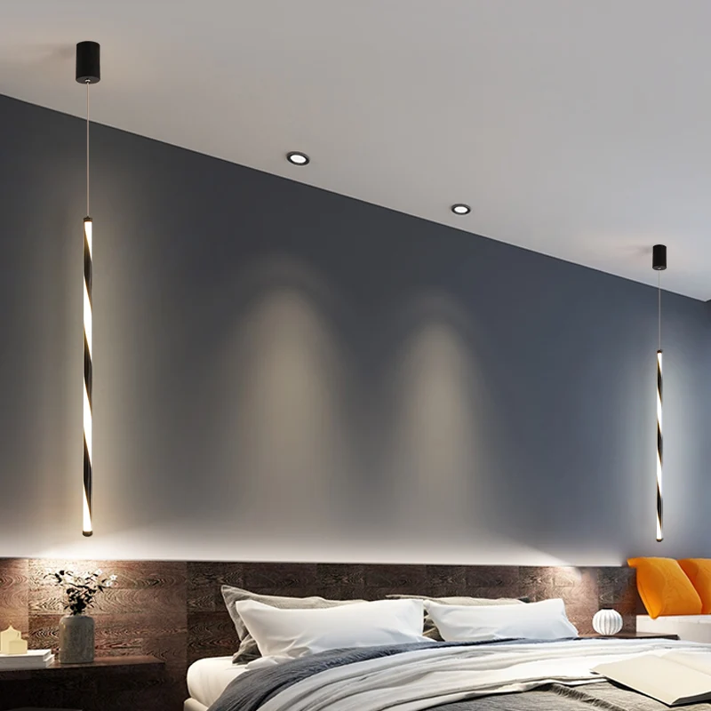 Buis hanglamp modern metaal zwart LED-wissellicht warm/wit licht voor slaapkamer Clearhalo
