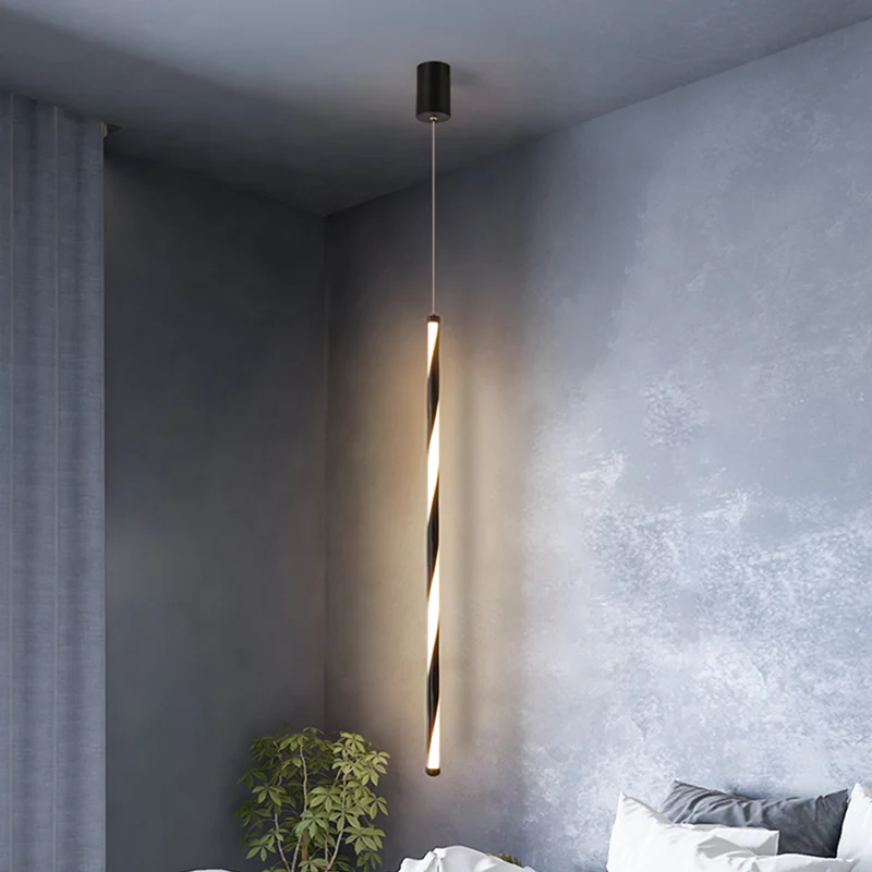 Buis hanglamp modern metaal zwart LED-wissellicht warm/wit licht voor slaapkamer Clearhalo