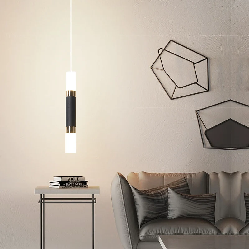 Buis Nachtkastje Slingerlamp IJzer Minimalistisch 10"/12"/12,5" Hoge LED Hangende Hanger Zwart, Warm/Wit Licht Clearhalo