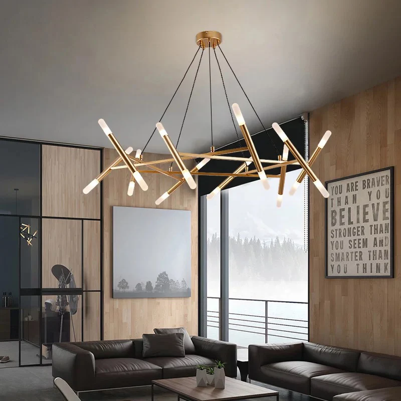 Buisvormige keukenkroonluchter acryl 20-koppige moderne stijlvolle LED hangende plafondlamp goud Clearhalo