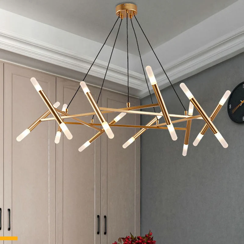 Buisvormige keukenkroonluchter acryl 20-koppige moderne stijlvolle LED hangende plafondlamp goud Clearhalo