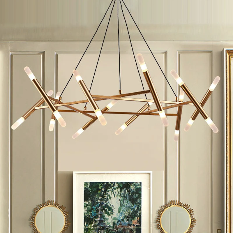 Buisvormige keukenkroonluchter acryl 20-koppige moderne stijlvolle LED hangende plafondlamp goud Clearhalo