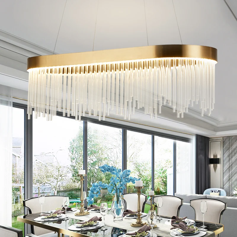 Buisvormige kroonluchterlamp Modern kristal 23,5"/31,5"/39" brede LED messing ophanghanglamp warm/wit licht Clearhalo