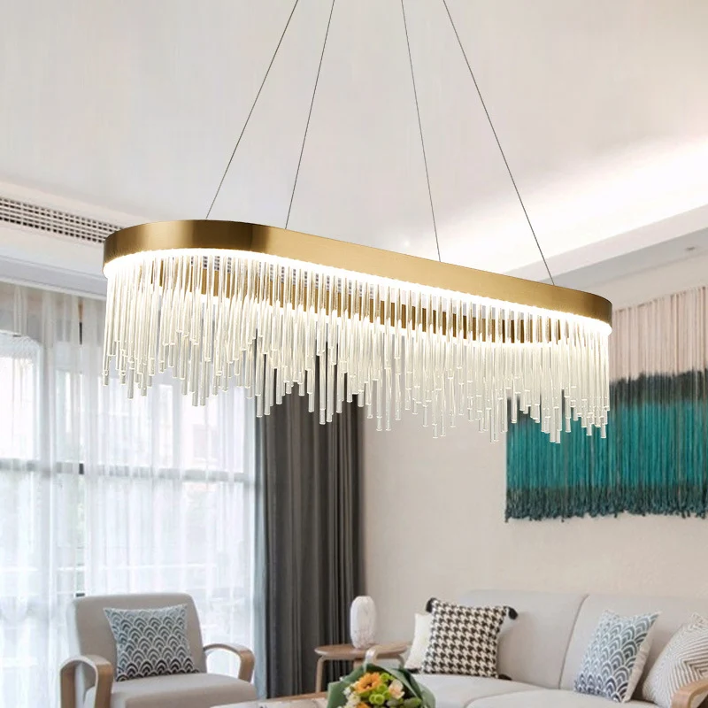 Buisvormige kroonluchterlamp Modern kristal 23,5"/31,5"/39" brede LED messing ophanghanglamp warm/wit licht Clearhalo