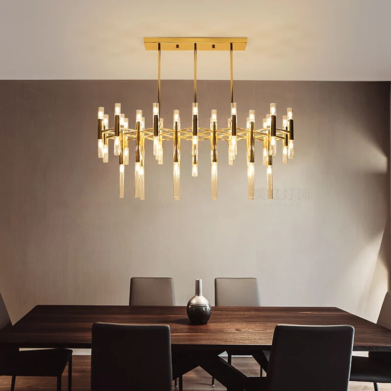 Buisvormige LED-eilandhanger Moderne metalen 54-lichts eetkamer plafondlamp goud Clearhalo