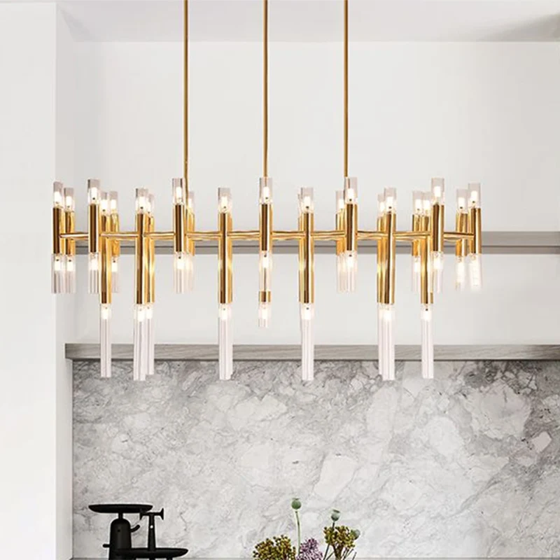 Buisvormige LED-eilandhanger Moderne metalen 54-lichts eetkamer plafondlamp goud Clearhalo