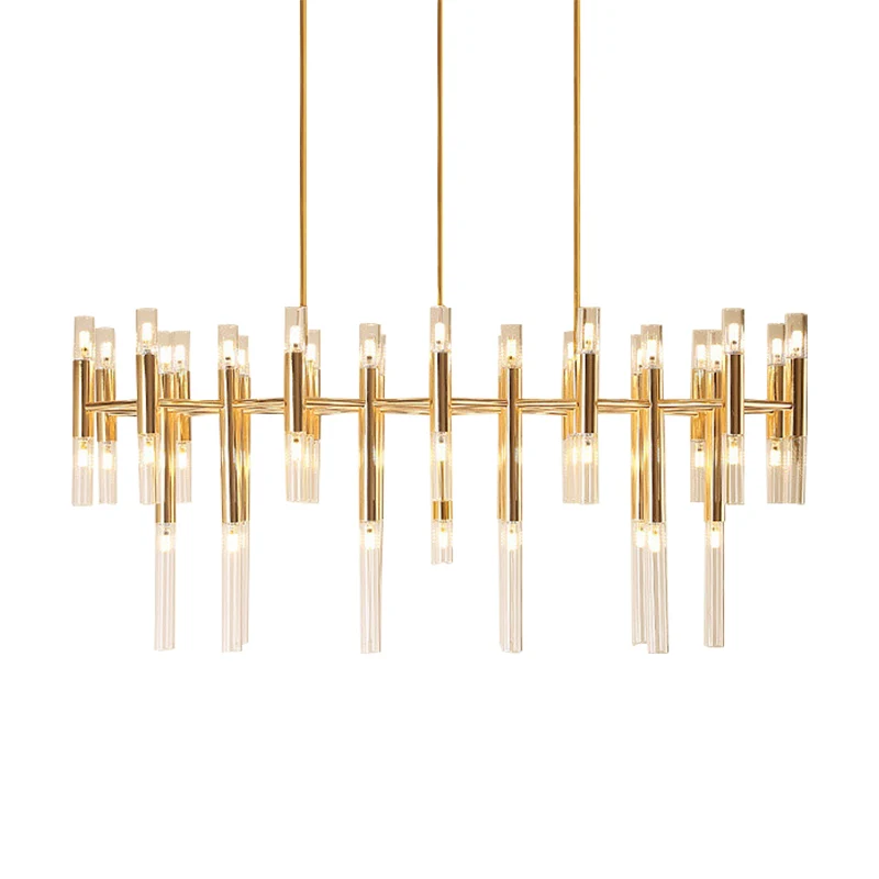 Buisvormige LED-eilandhanger Moderne metalen 54-lichts eetkamer plafondlamp goud Clearhalo