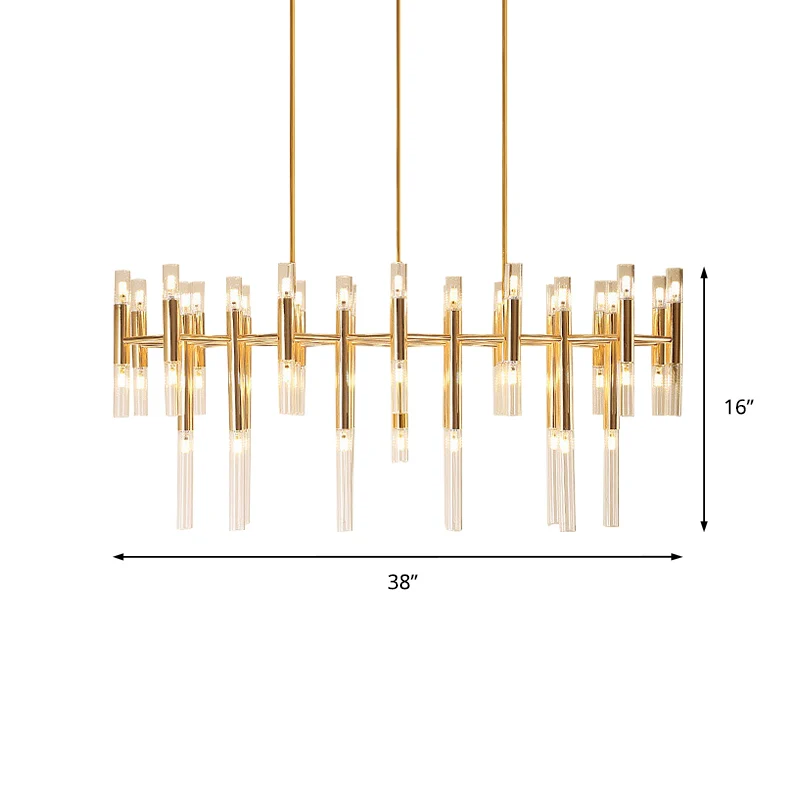 Buisvormige LED-eilandhanger Moderne metalen 54-lichts eetkamer plafondlamp goud Clearhalo