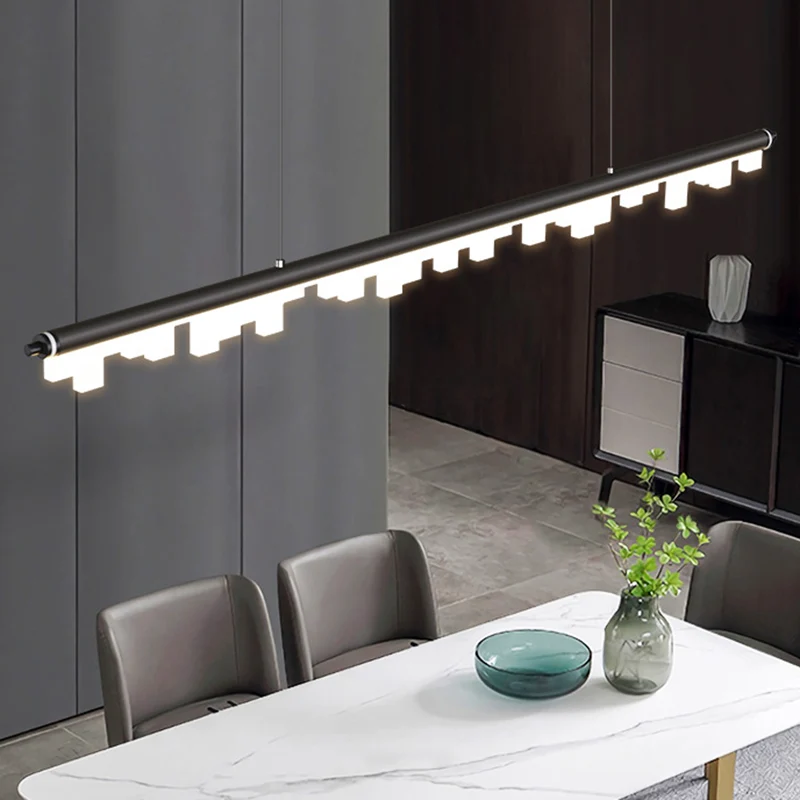 Buisvormige metalen eilandverlichting met mat effect, eenvoudige stijl LED-plafondlamp met acrylkap Clearhalo